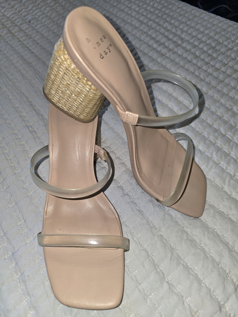 a new day Nude Clear-Strap Woven Block Heel Sandal